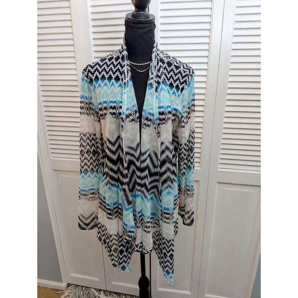Chico's Easywear Mesh Cardigan Women's XL/3 Open Front Multi Color Long Sleeve
